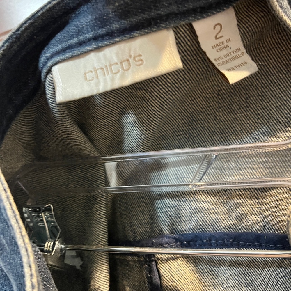 Chico's Blue Ruffle Open-Front Denim Jacket - Picture 2 of 5
